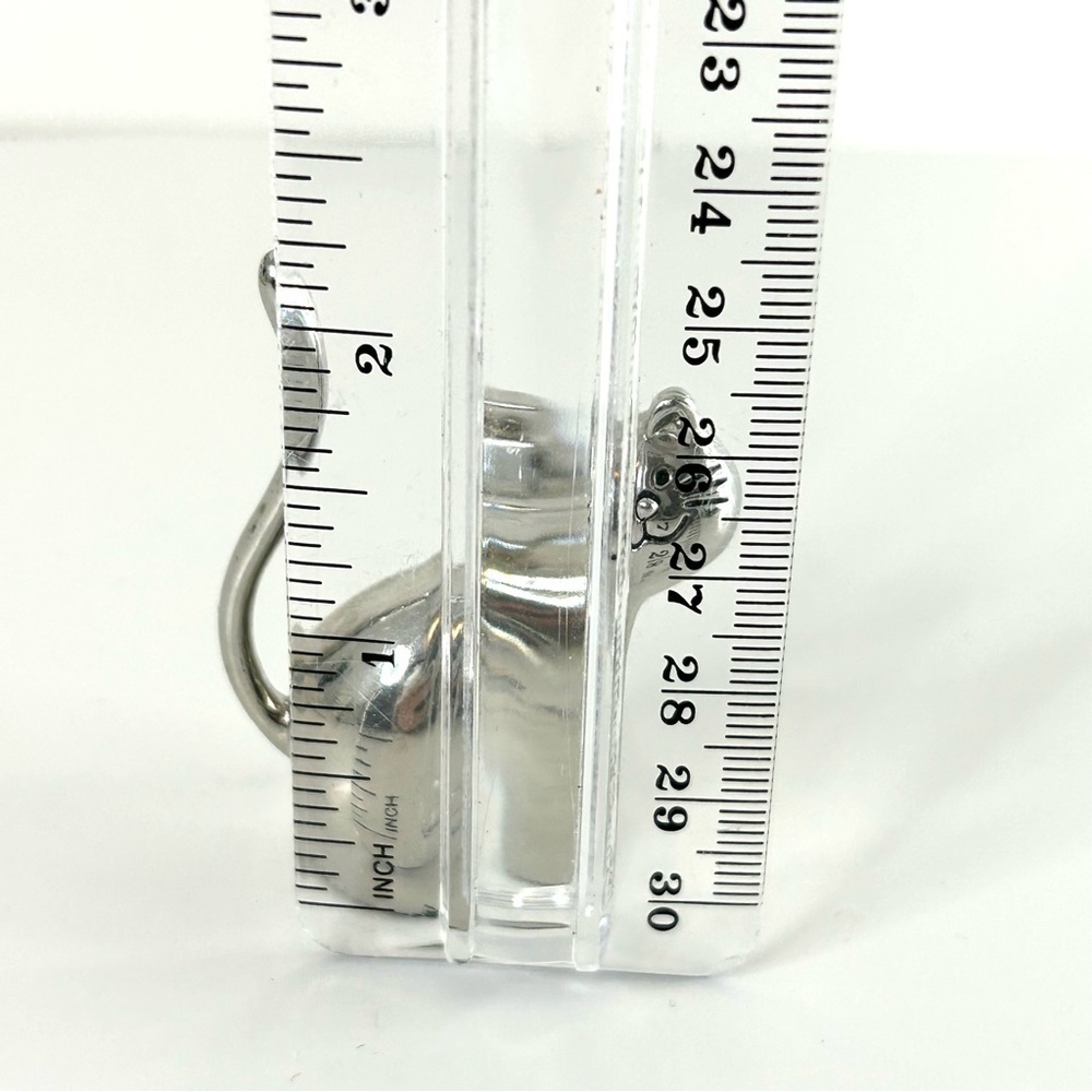 Cat Ring Holder Paperweight Shiny Silver Tone Metal - Picture 2 of 5